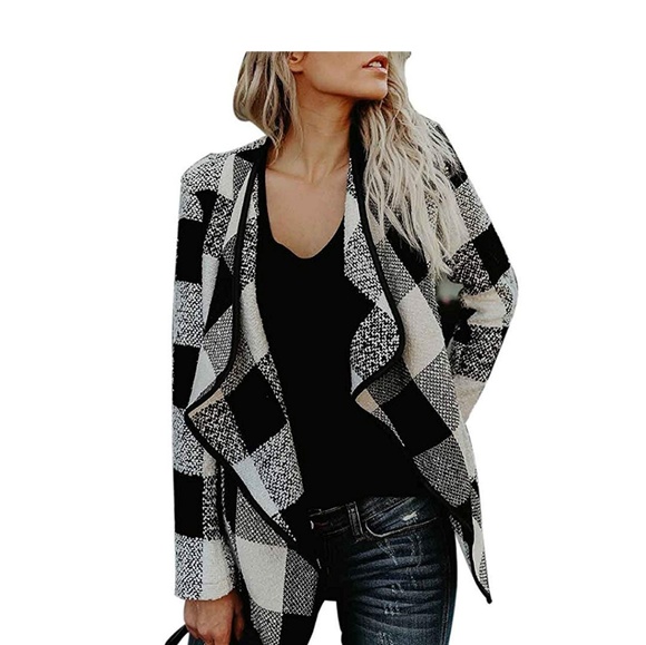 ❤HP❤ x3 GRISWOLD Buffalo Plaid Waterfall Cardigan - Picture 2 of 4